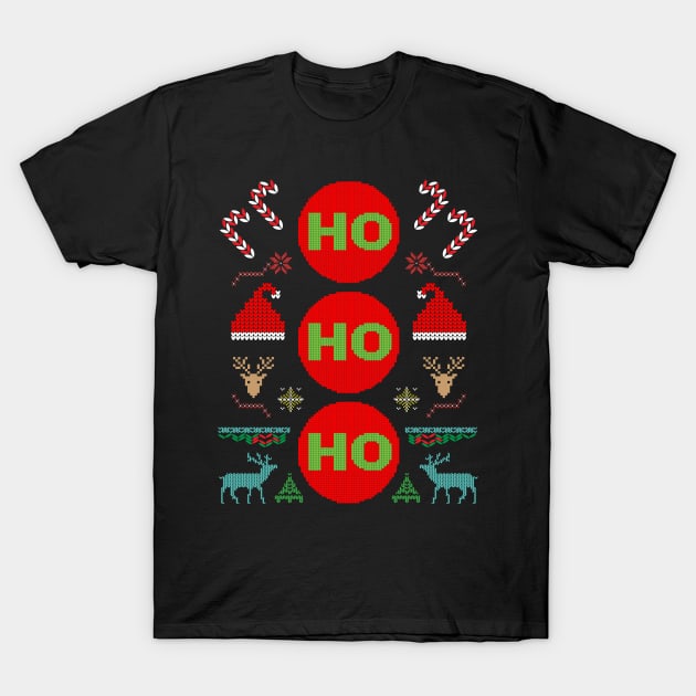 Ho Ho Ho Ugly Christmas sweater style design T-Shirt by Brobocop